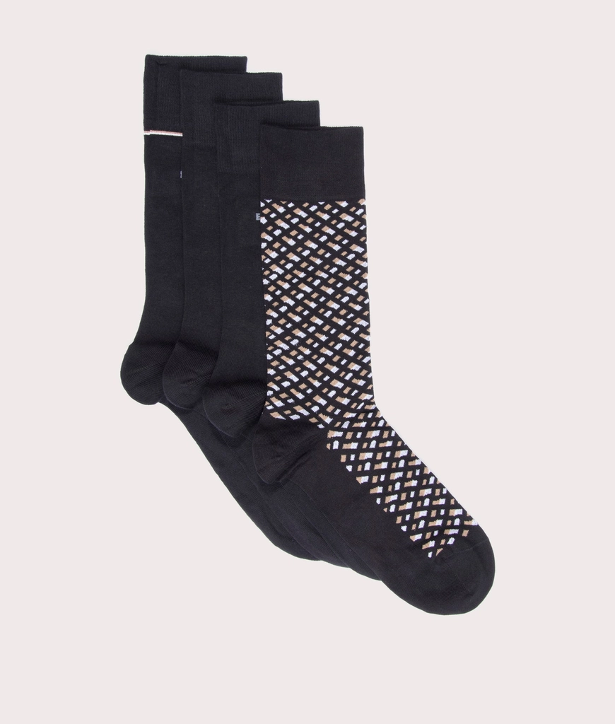 Hugo Boss Mens 4 Pack RS Monogramed Socks